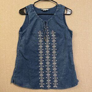 Luna Moon Blouse Women's Small Blue Sleeveless